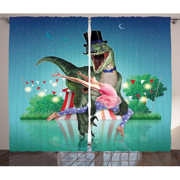 Ambesonne Modern Curtains 2 Panel Set, Ballerina Stars and Moon, 108" x 96", Multicolor