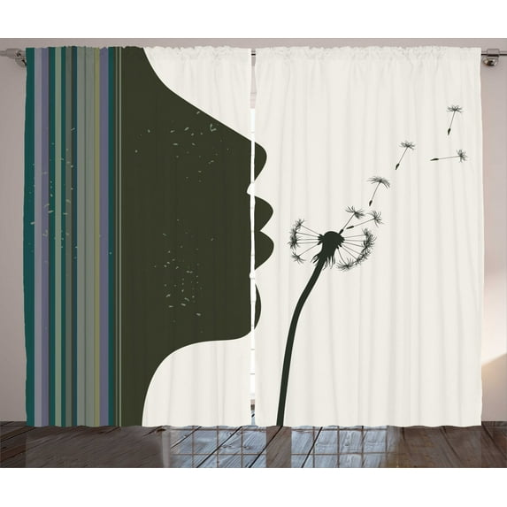 Ambesonne Modern Curtains 2 Panel Set, Woman and Dandelion, 108" x 90", Multicolor
