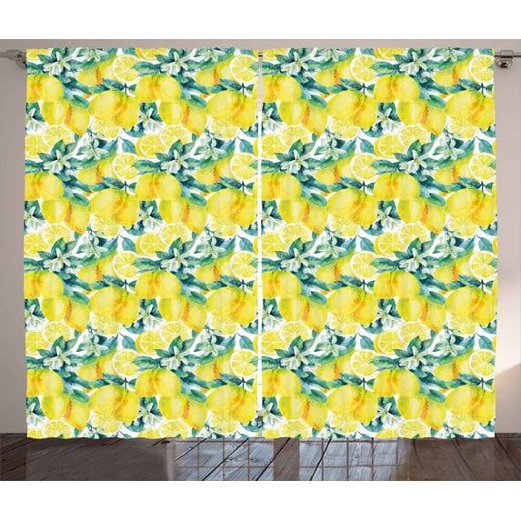 Ambesonne Kitchen Curtains 2 Panel Set, Watercolor Murky, 108" x 90", Forest Green Yellow