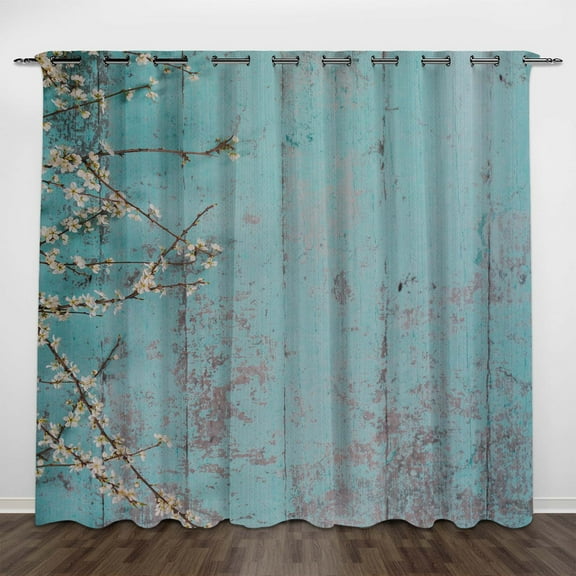 Modern Curtains, 3D Blue Wood Panel Floral Print Curtains, Blackout Curtains for Room Bedroom Decoration(Grommet)