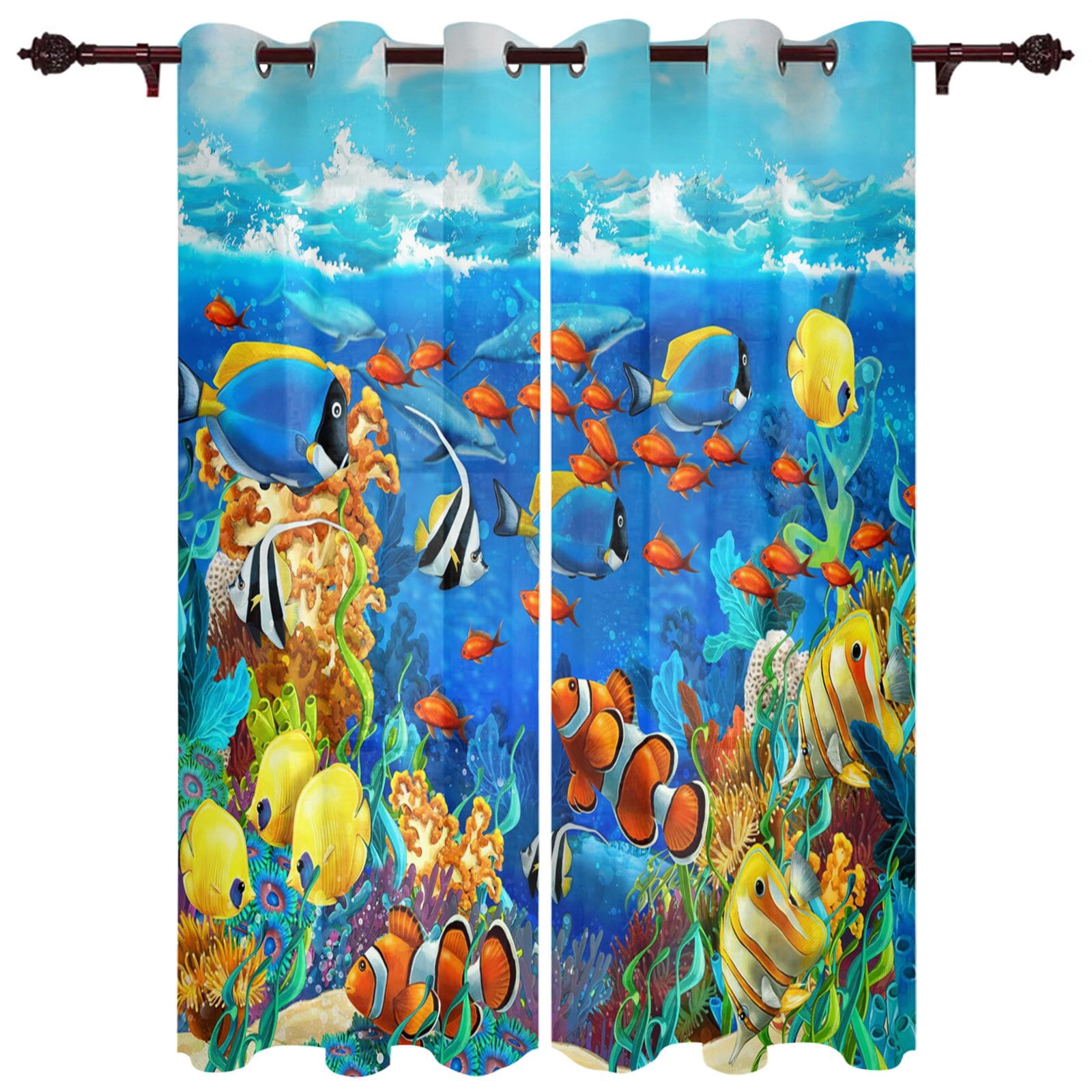 Modern Curtains 3D Dolphin Seascape Seamless ing Design Valances Living ...