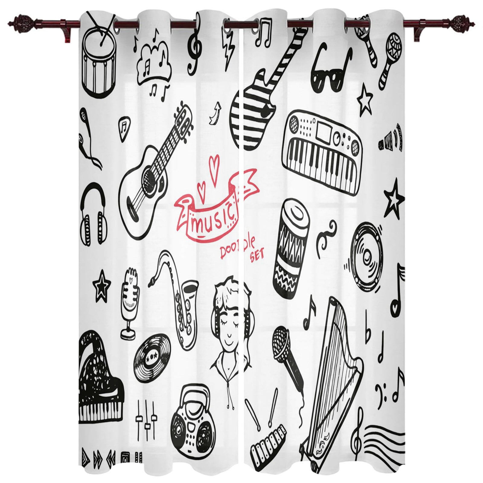 Modern Curtains Musical Note Butterfly Harp Baby Room Bedroom Creative