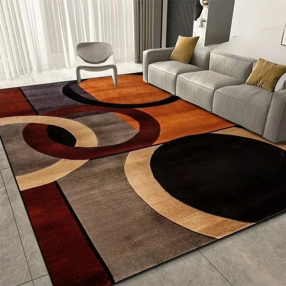 Modern Curve Rug Non Slip Orange Beige Black Abstract Geometric Area ...