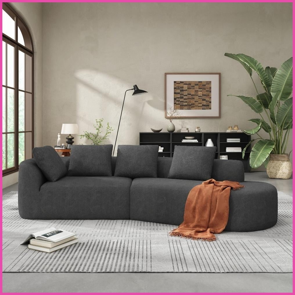 View of Modern Curved 116'' Sectional Sofa with Chaise - Pearl Upholstery ...