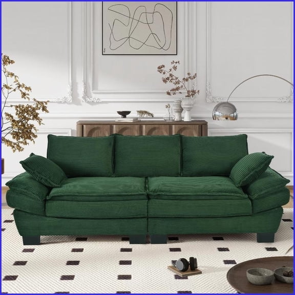 U-Style 80.9" Modern Curved Corduroy Sofa with 4 Pillows for Living Room Bedroom | Corduroy | Tight Back | Flared Arms