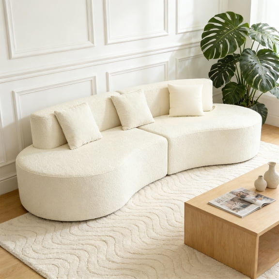 Modern Curved Couch 4 Seat Minimalist Elegant Half Moon Sofa Compressed Modular Sectional Sofa for Home Living Room Cream White