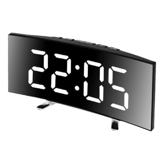 Modern Curved Digital Alarm Clock Temperature Date Display Nightlight Quiet Operate USB/Battery Power