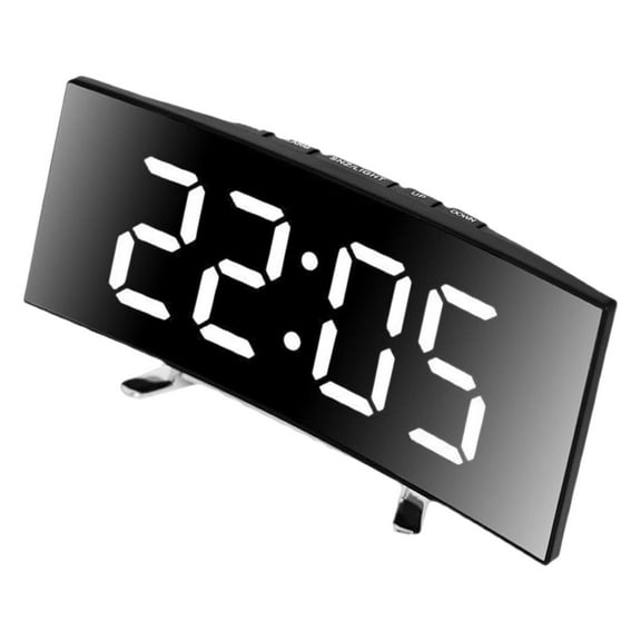 Modern Curved Digital Alarm Clock Temperature Date Display Nightlight Quiet Operate USB Power
