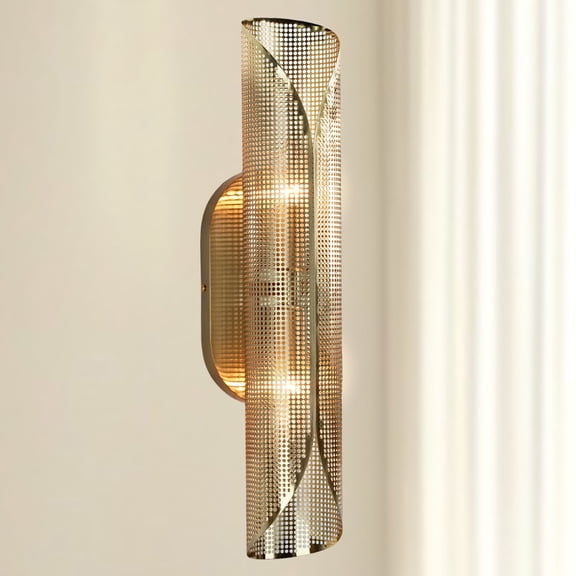 Modern Curved Elegance Rounded Perforated Metal Canopy Sconce,Wall Lights for Living Room,Outdoor Wall Lam,Kitchen Wall Sconce,Gold Sconces Bathroom,Bedroom Wall Light Sconces (2-Light)