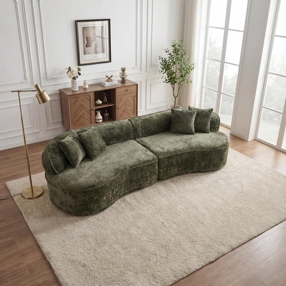 Modern Curved L-Shape Luxury Sectional Oversized Sofa, Comfy Sleeper Couch for Living Room Apartment No Assembly Needed, Vacuum Compressed Sofa in A Box, Green