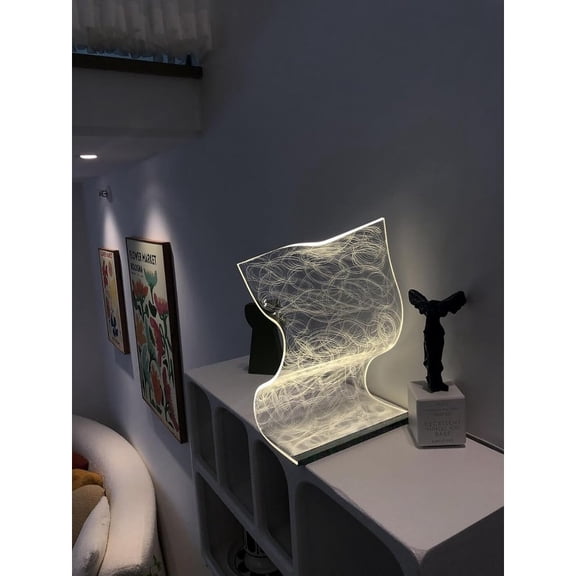 Modern Curved LED Desk Lamp | Futuristic Ambient Lighting for Gaming Rooms, Bedrooms, And Desks | Unique Acrylic Lampshade with Transparent LED Screen - Circular Line Shape Large