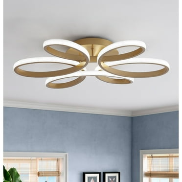 Modern Curved Linear LED Flush Mount Ceiling Light Fixture Gold