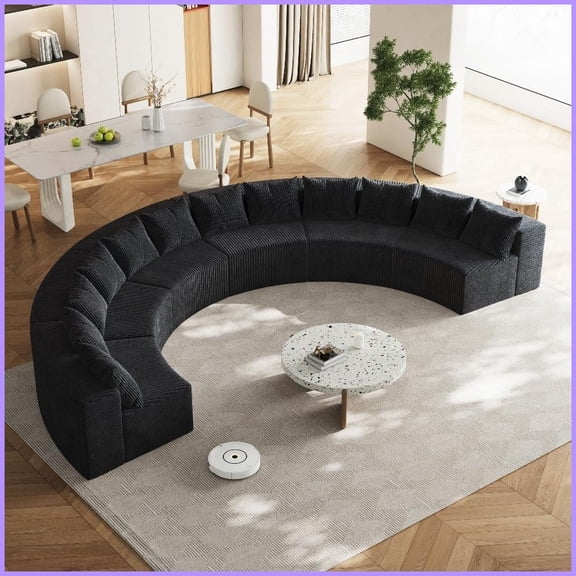Modern Curved Modular Corduroy Sofa with 12 Pillows 6 Modules for Living Room, Bedroom & Office