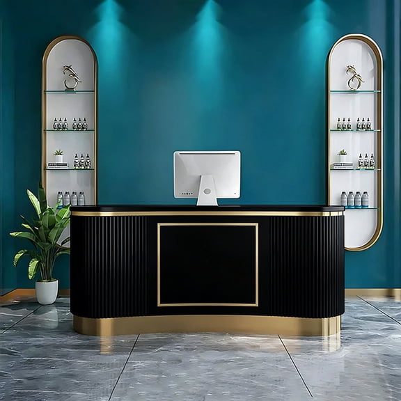 Modern Curved Reception Desk 79 in Wide with Transaction Counter & Metal Base