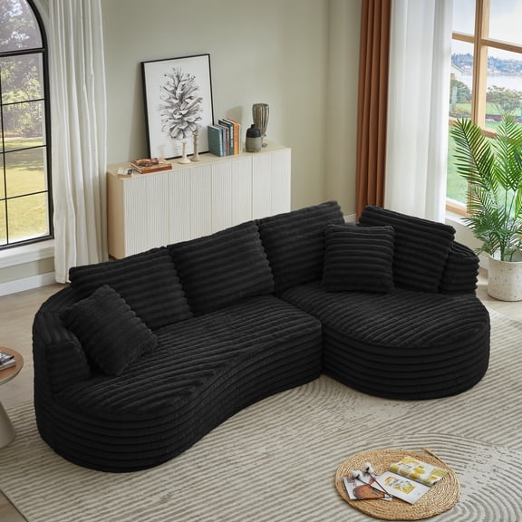 Modern Curved Right Face L-Shape Luxury Sectional Oversized Sofa: Minimalist Design, Comfy Sleeper Couch for Living Room, Apartment & Reception Spaces,No Assembly Required (Black)