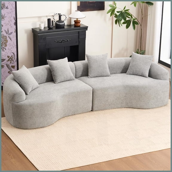 Modern Curved Sectional Sofa Bed with 30D High-Density Chenille Fabric – 110” Grey Sleeper Couch for Apartments, 800 lbs Capacity, No Assembly Required