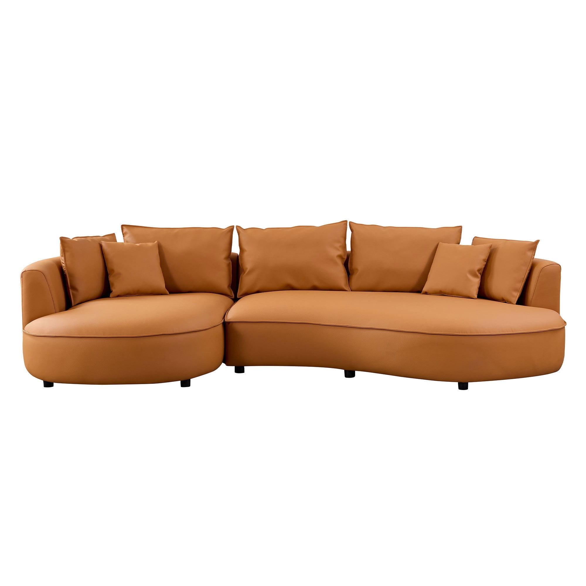 128.74" Orange Bonded Leather Curved Sectional Sofa with Wood Frame