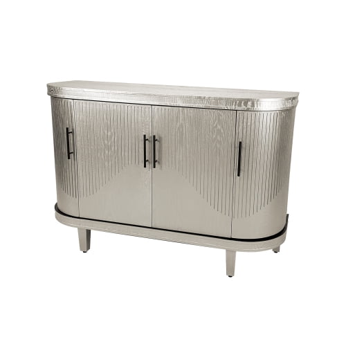 Modern Curved Sideboard 47.2-Inch Decorative Storage Cabinet Wooden Console Table Coffee Bar Cabinet with 4 Doors and Adjustable Interior Shelves for Living Room, Kitchen, Bedroom, Hallway(Champagne)