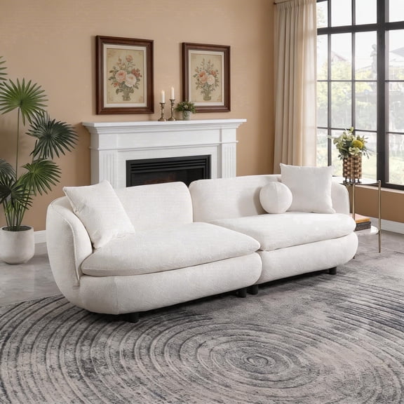 Modern Curved Sofa, 89.5" Upholstered Couch with 24.75" Deep Seat, Pet-Friendly Linen Fabric, Easy Assembly, Living Room Sofa
