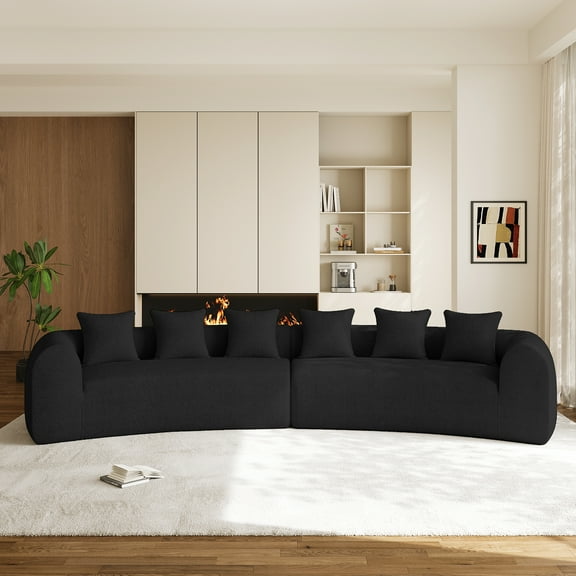 Modern Curved Sofa Couch for Living Room, 157" Oversized Sectional Luxury Plush Chenille Extra Deep Wide Seat Curved Cloud Sofa with 6 Pillows, No Assembly,Black