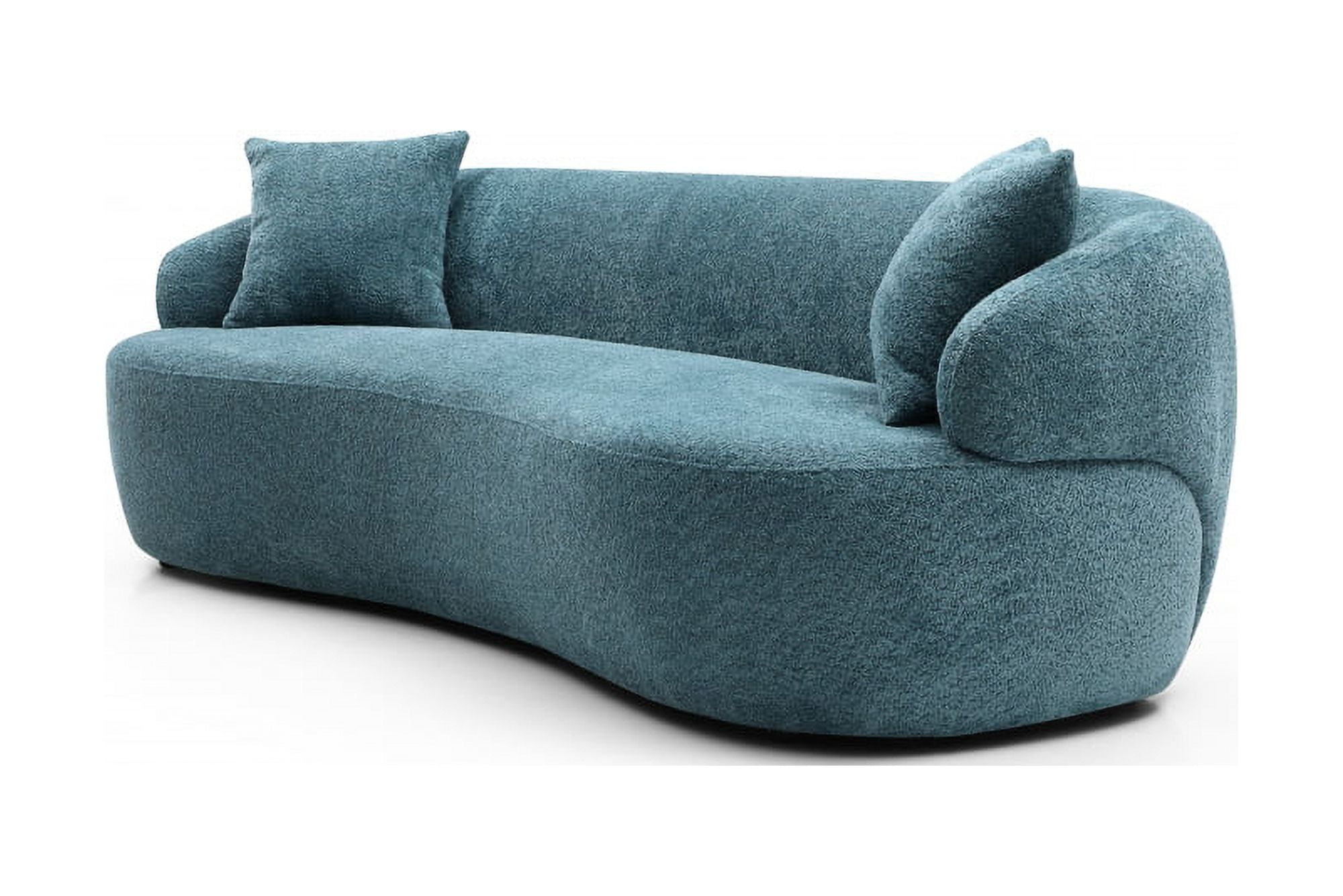 Modern Curved Sofa Couch,Mid-Century Curved Backrest Upholstered Sofa,3 Seater Cloud Boucle Sofa Linen Fabric Living Room Sofa Accent Sofa for Living Room Bedroom Office,No Assembly Needed,Light Blue