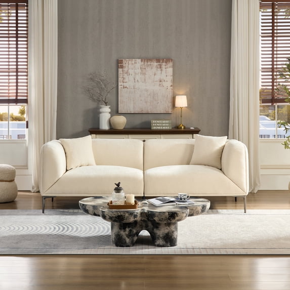 Modern Curved Sofa for Living Room Family Movie Nights and Reading Hours, Soft Boucle Fabric Upholstery with Solid Wood Frame, Compact Size for Small Spaces