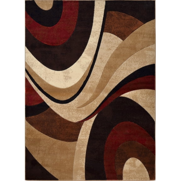 Modern Curves Brown Area Rug 2x3 Contemporary Waves Carpet - Actual 1' 6"x2' 7"