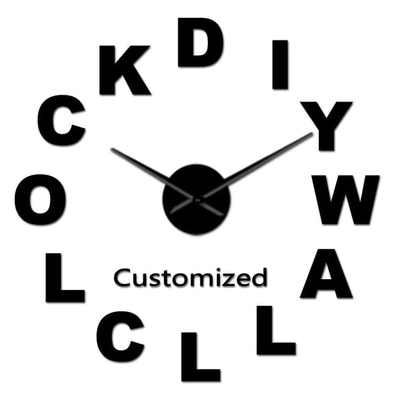 Modern Customized 3D Acrylic DIY Wall Clock Order Your design N Personal Logo Personalized Size Adjustable Kit Decorative Clock(Black,27inch)