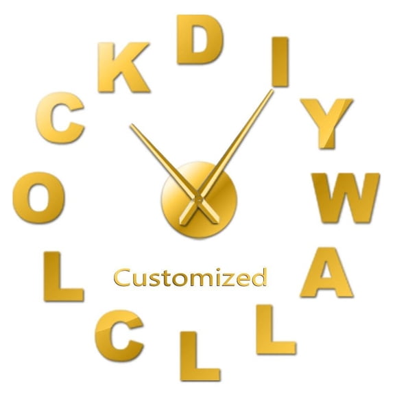 Modern Customized 3D Acrylic DIY Wall Clock Order Your design N Personal Logo Personalized Size Adjustable Kit Decorative Clock(Gold,47inch)