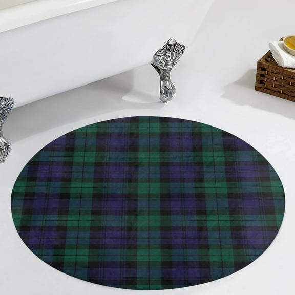 Modern Cute Blue And Green Plaid Round Carpet Circle Rug Outdoor Patio Area Rug Washable Large Area Rugs Hallway Room Decor Fitness Mats