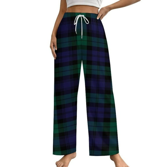 Modern Cute Blue And Green Plaid Women's Pajamas Pajama Pants Women's Sleepwear Lounge Sleep Bottoms Stretch with Pockets