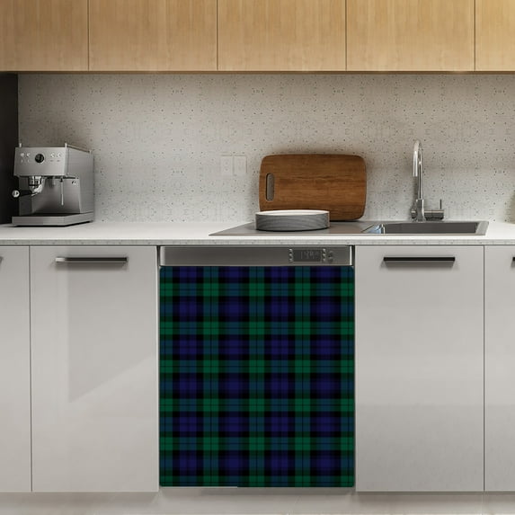 Modern Cute Blue and Green Plaid Dishwasher Magnet Cover Decorative Sticker for Home Cabinet Kitchen 23" x26"