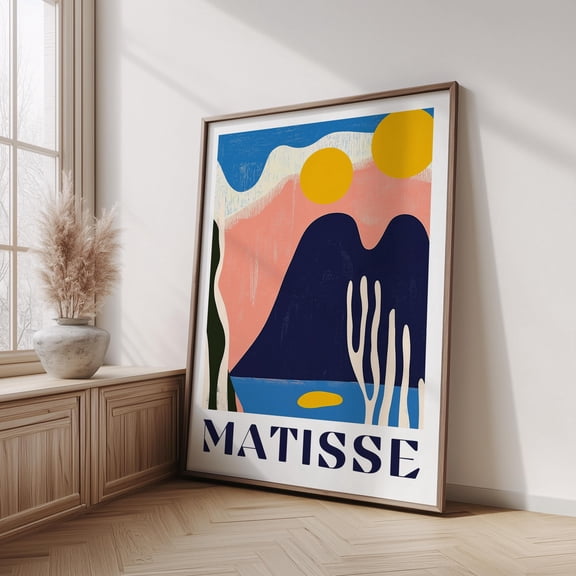 Modern Cutout Exhibition Poster Mountain Landscape Poster Blue , Poster Print Only