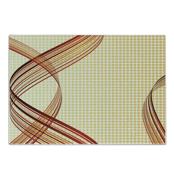 Modern Cutting Board, Abstract Curvy Swirled Stripes on Dotted Background Interlace Halftoned Art Design, Decorative Tempered Glass Cutting and Serving Board, Small Size, Multicolor, by Ambesonne