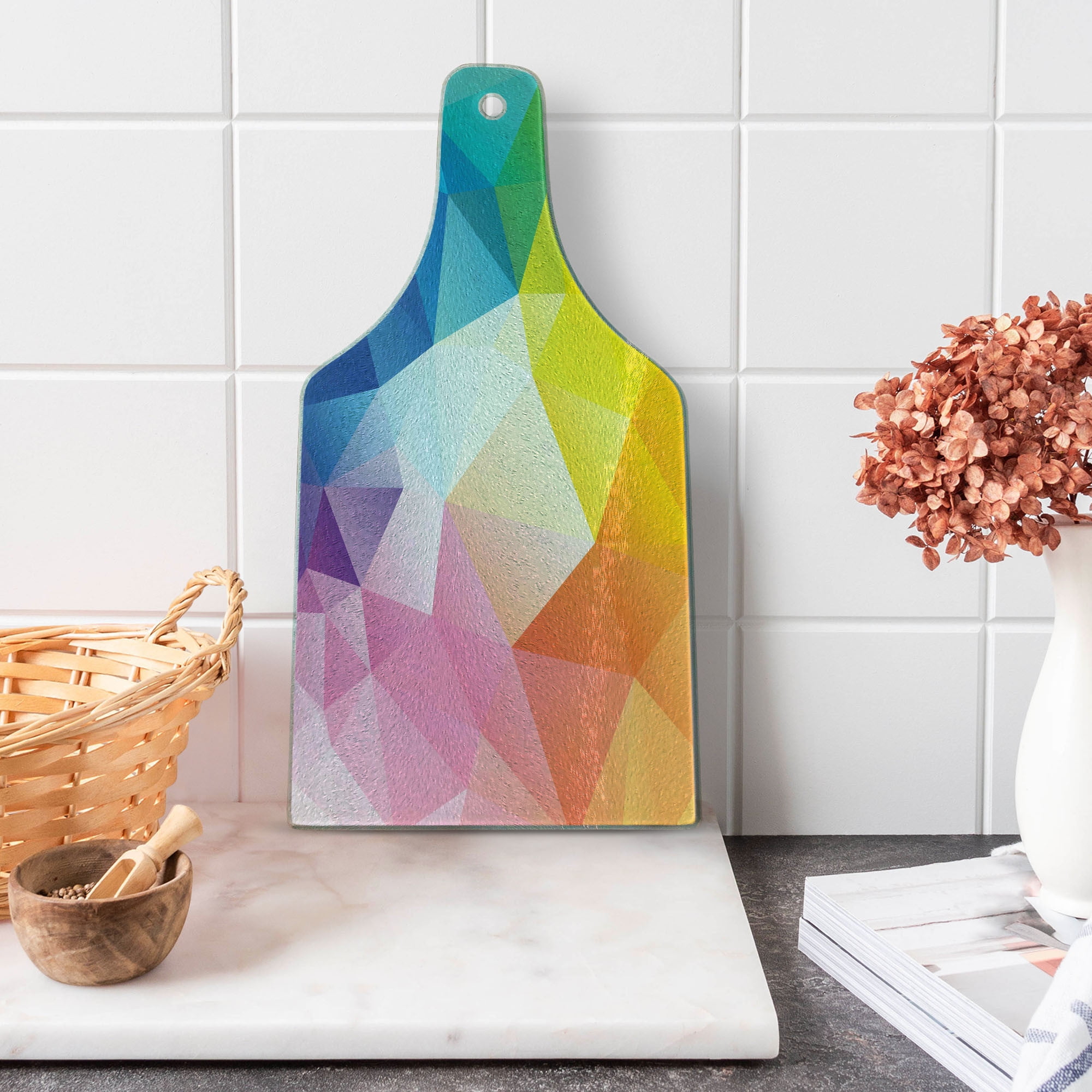 Multicolor Geometric Tempered Glass Cutting and Serving Board