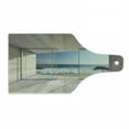 thumbnail image 1 of Modern Cutting Board, Empty Lounge Area Large Window and View of Sea Waves Rocks Art, Decorative Tempered Glass Cutting and Serving Board, Wine Bottle Shape, Beige Blue White, by Ambesonne, 1 of 1