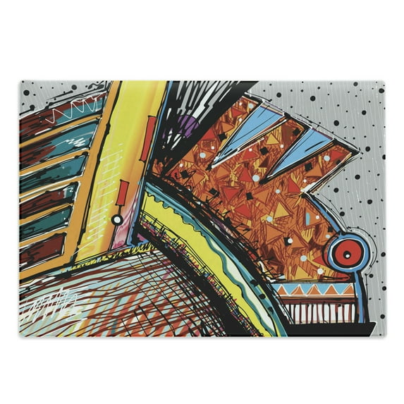 Modern Cutting Board, Funky Abstract Trippy Original Music Pattern with Brushstroke Effects Image, Decorative Tempered Glass Cutting and Serving Board, Large Size, Multicolor, by Ambesonne