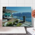 thumbnail image 1 of Modern Cutting Board, Lake View with Snowy Peak Mountain and Ocean Seascape Balcony House Image, Decorative Tempered Glass Cutting and Serving Board, Large Size, Sky Blue and Brown, by Ambesonne, 1 of 1