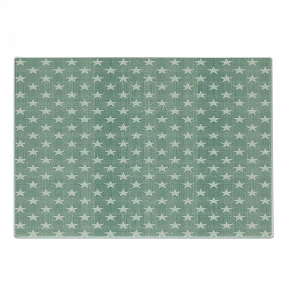 Modern Cutting Board, Stars Pattern on Plaid Pattern Background in Classic Style Simplistic Art Print, Decorative Tempered Glass Cutting and Serving Board, Small Size, Green Grey, by Ambesonne