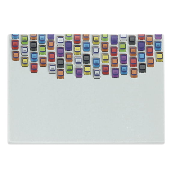 Modern Cutting Board, Traffic Jam with Bunch of Cars Automobiles Urban Life Downtown Illustration, Decorative Tempered Glass Cutting and Serving Board, Large Size, Multicolor, by Ambesonne