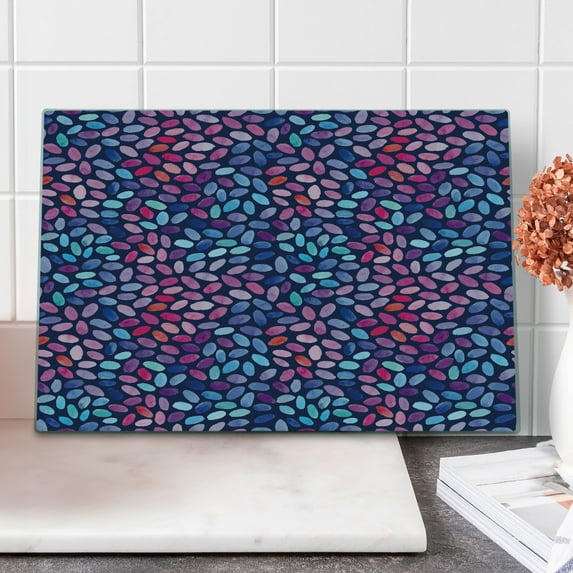 Modern Cutting Board, Watercolor Style Effect Hand Drawn Repeating Mosaic Inspired Pattern, Decorative Tempered Glass Cutting and Serving Board, Large Size, Blue Pale Blue and Pink, by Ambesonne