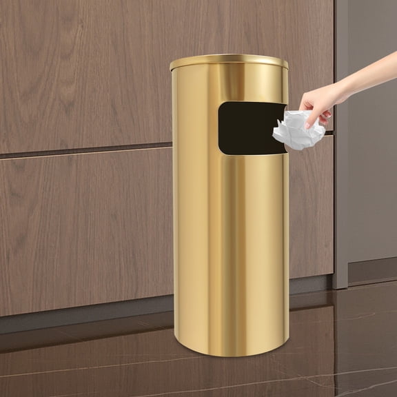 Modern Cylinder Gold Trash Can Litter Bin Mall Gardens Stainless Waste Bin with Removable Inner Bin