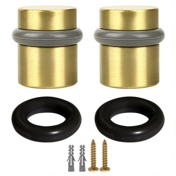 Design House 2-Pack Modern Cylindrical Floor Mounted Door Stops with Rubber Bumper, Satin Brass