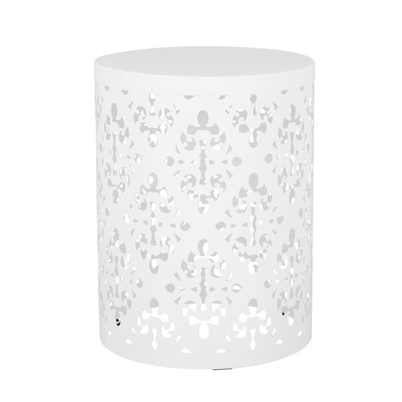 Modern Cylindrical Iron Cut Side Table For Indoor Outdoor Use No Assembly Required