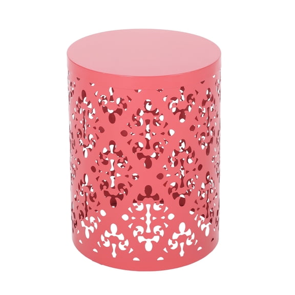 Modern Cylindrical Iron Cut Side Table For Indoor Outdoor Use No Assembly Required