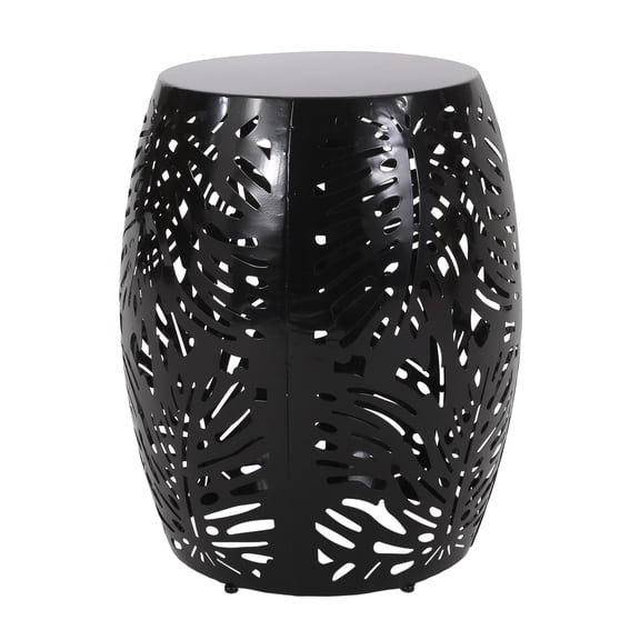 Modern Cylindrical Iron Cut Side Table With Palm Leaf Design