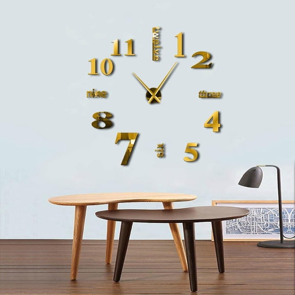 Modern DIY Mute Large Wall Clock Home Decor Office 3D Mirror Surface Wall Sticker Clocks Giant Frameless Decorative Clock Watch(Gold,27inch)