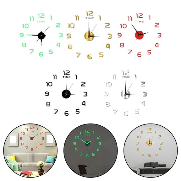 Modern DIY Sticker Office Home Wall Clock 3D Mirror Design Easy Assembly Silver Smile Home