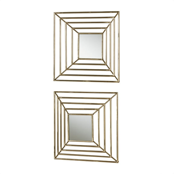 Modern Dacian Metal Openwork Mirrored Wall Art Set Gold 15"sq.x3.5"D Set of 2