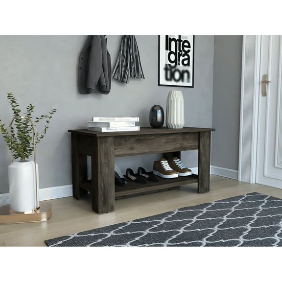 Modern Daffodil Bench With Liftable Panel And Shoe Organizer Feature, 40"x20"x20.2", Brown Engineered Wood Contemporary Surface Shelf, 40"w 20"d 20.2"h,